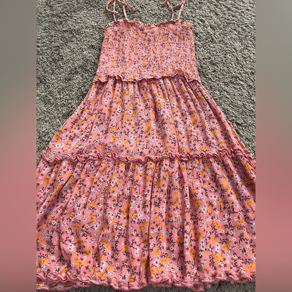 Wild Fable Pink and Orange Micro Floral Tiered Mini Sundress W/ Smock Detail. S. - Picture 5 of 12
